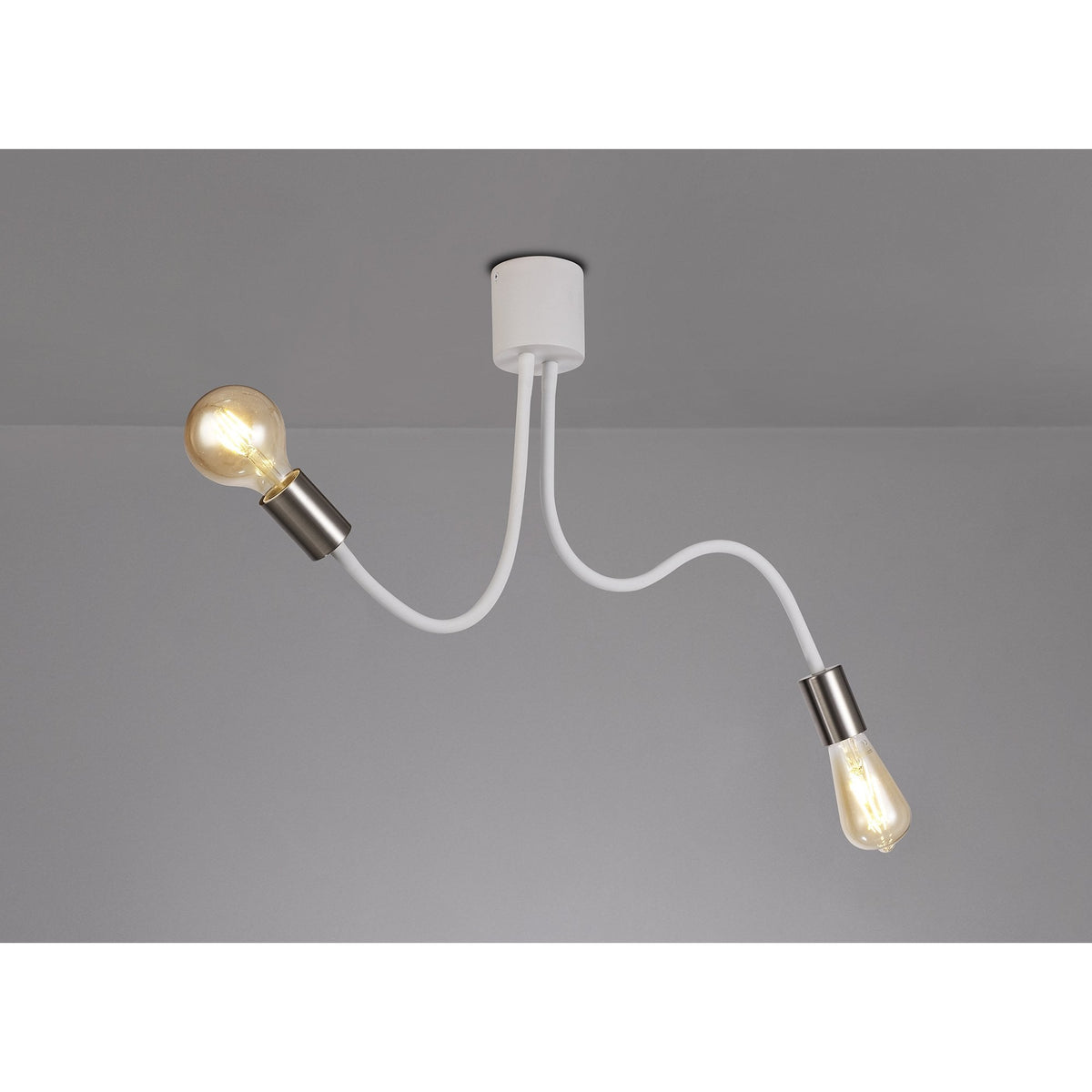 Wooton Flexible Ceiling 2 Light E27 in White and Satin Nickel