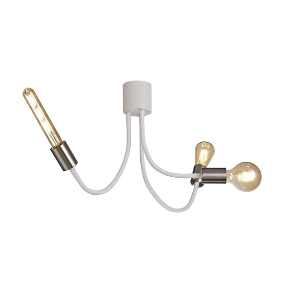 Wooton Flexible Ceiling 3 Light E27 in White and Satin Nickel