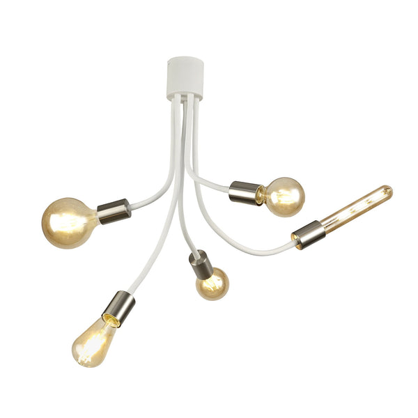 Wooton Flexible Ceiling 5 Light E27 in White and Satin Nickel