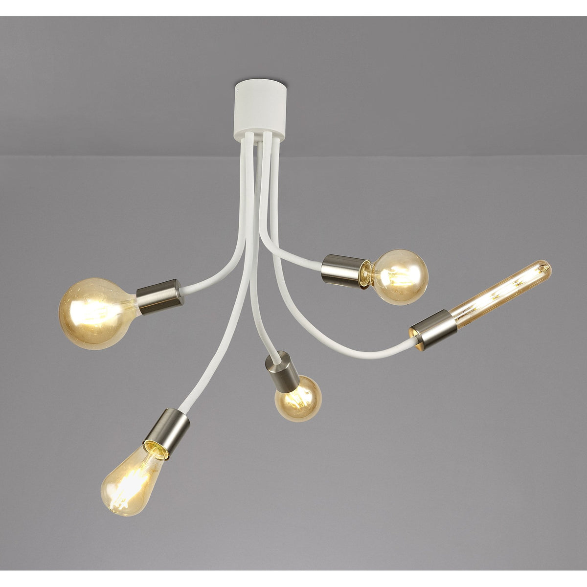 Wooton Flexible Ceiling 5 Light E27 in White and Satin Nickel