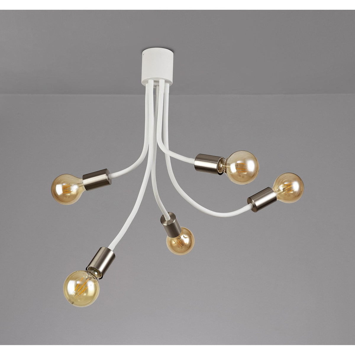 Wooton Flexible Ceiling 5 Light E27 in White and Satin Nickel