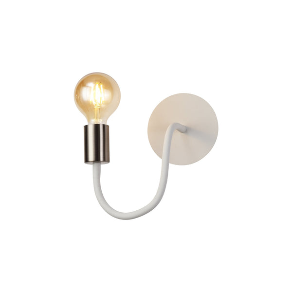 Wooton Flexible E27 Wall Light in White and Satin Nickel