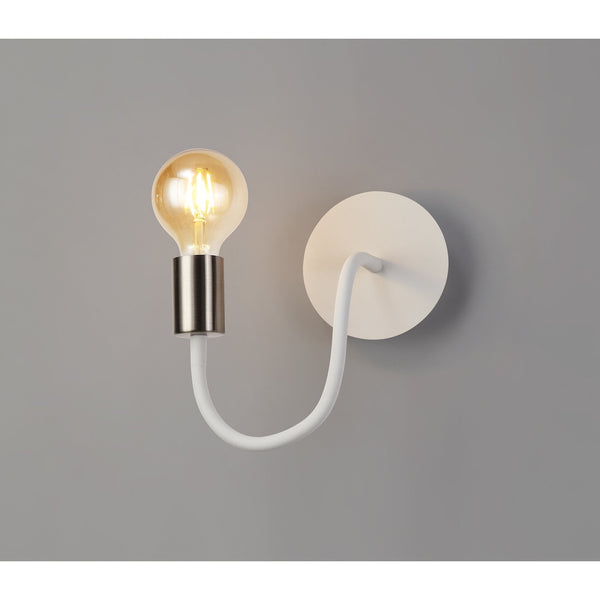 Wooton Flexible E27 Wall Light in White and Satin Nickel