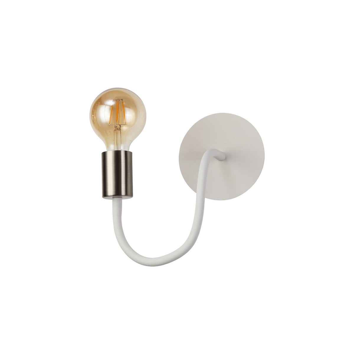Wooton Flexible E27 Wall Light in White and Satin Nickel