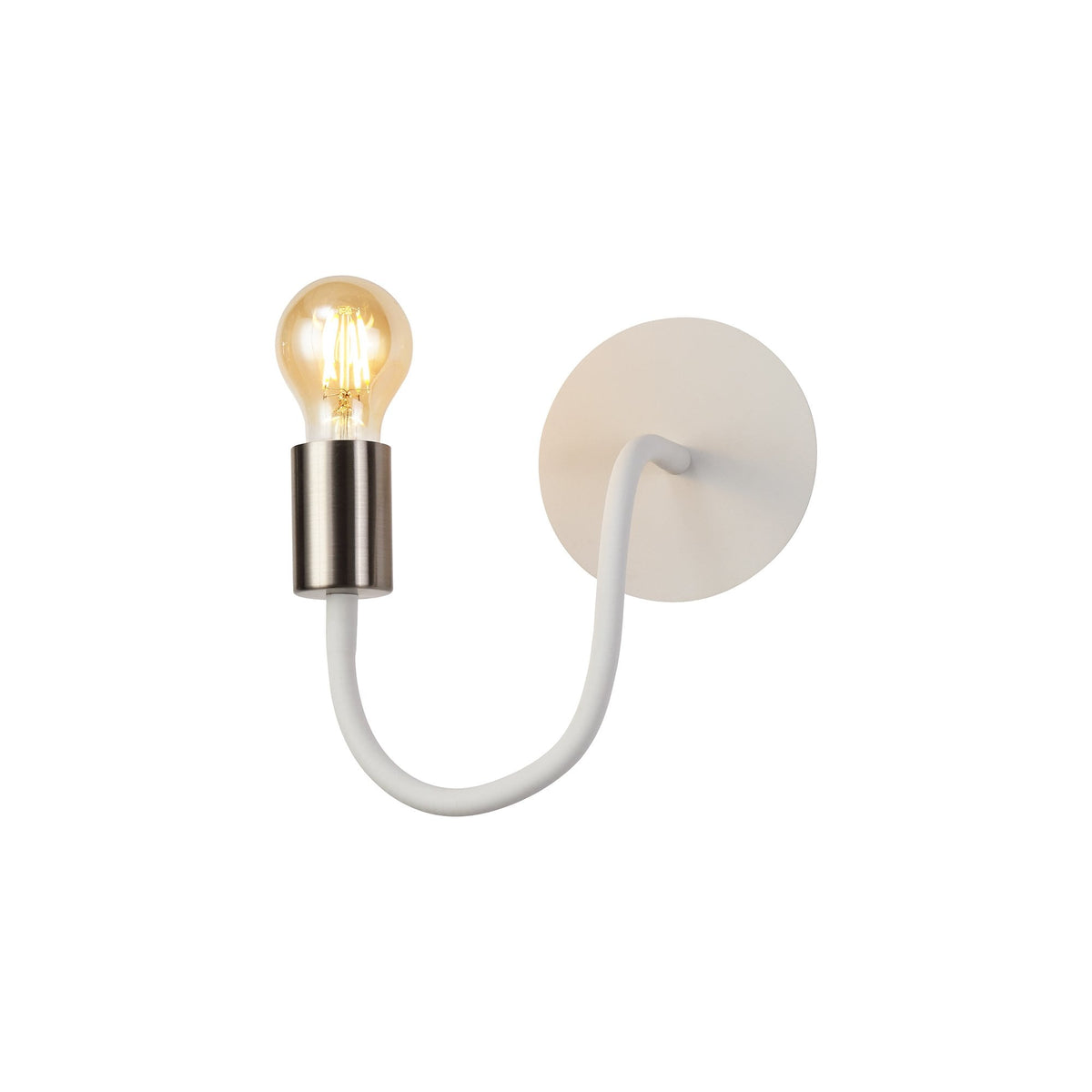 Wooton Flexible E27 Wall Light in White and Satin Nickel