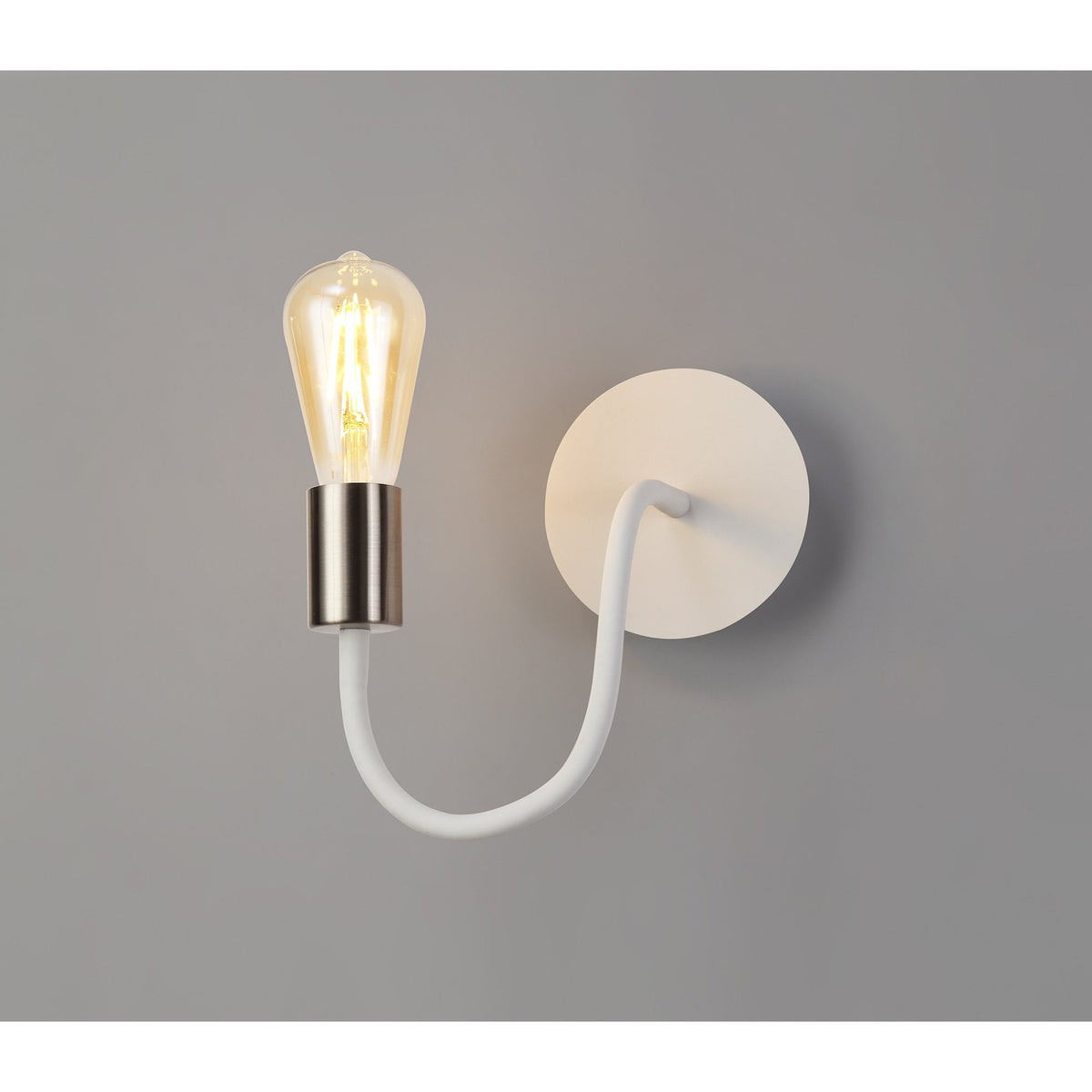 Wooton Flexible E27 Wall Light in White and Satin Nickel