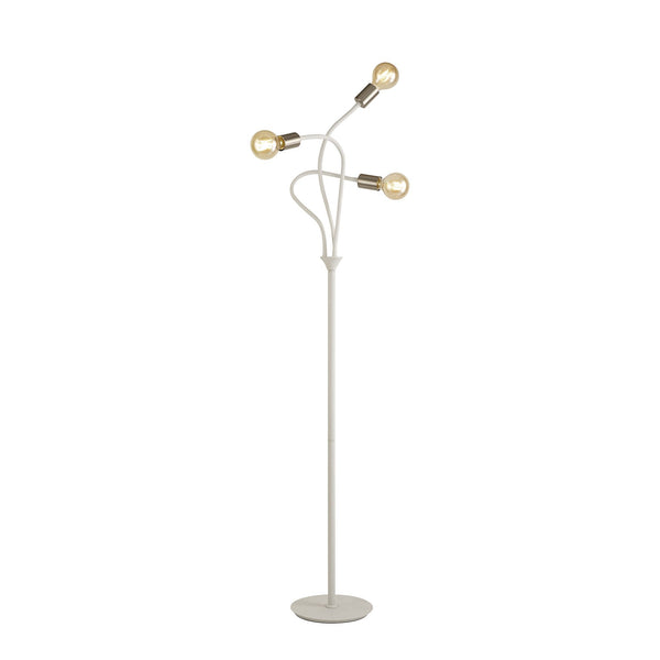 Wooton Flexible 3 Light E27 Floor Lamp in White and Satin Nickel
