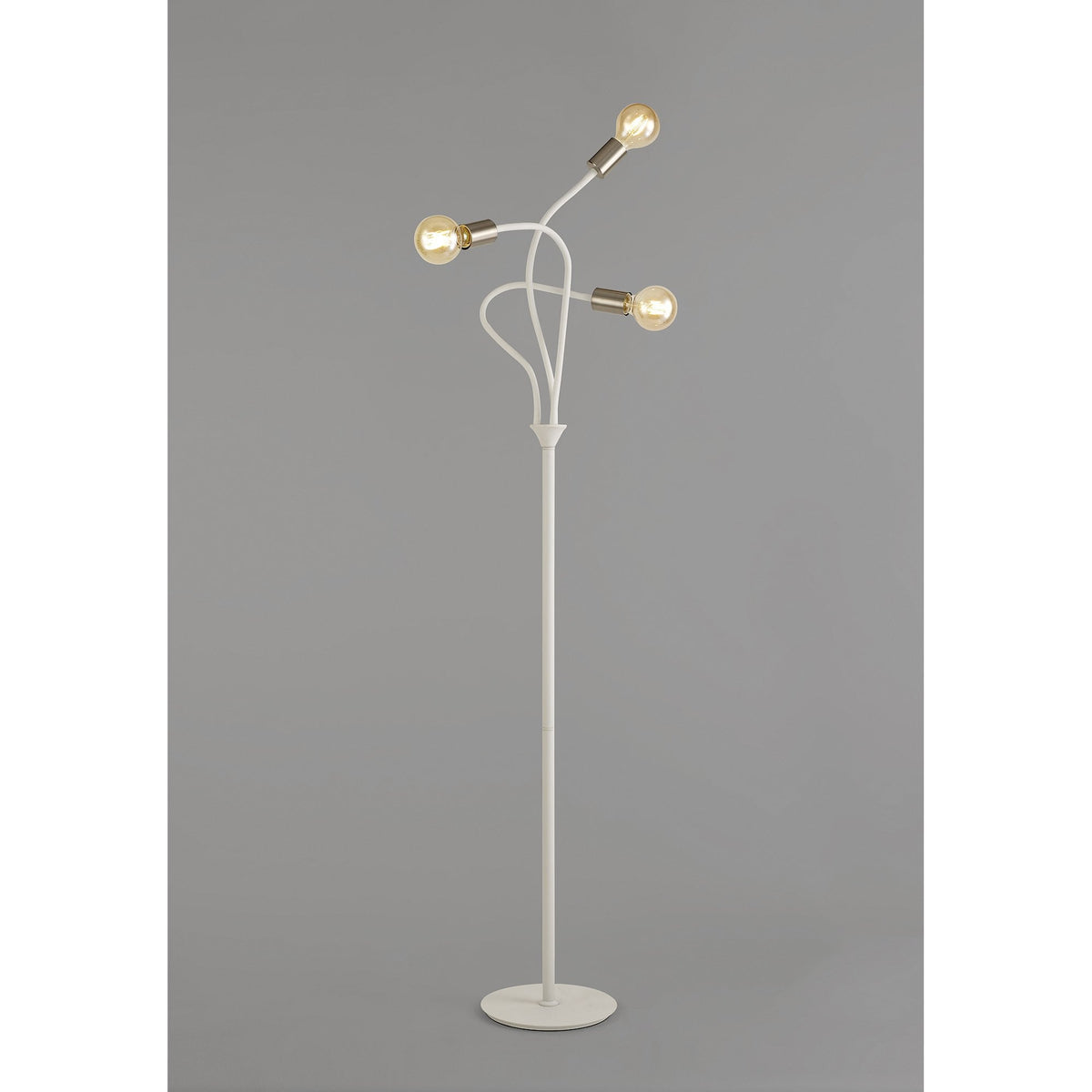 Wooton Flexible 3 Light E27 Floor Lamp in White and Satin Nickel