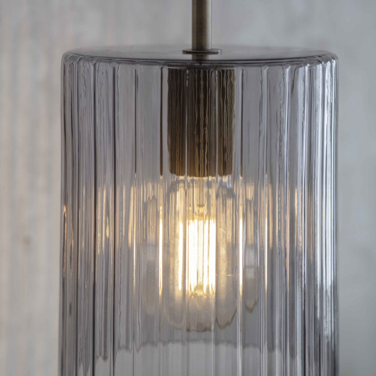 Clarendon E27 Pendant Light in Brass & Smoked Ribbed Glass