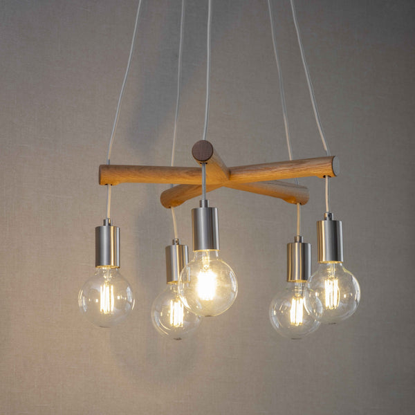 Rathborne Oak Pendant Light with Nickel Detail