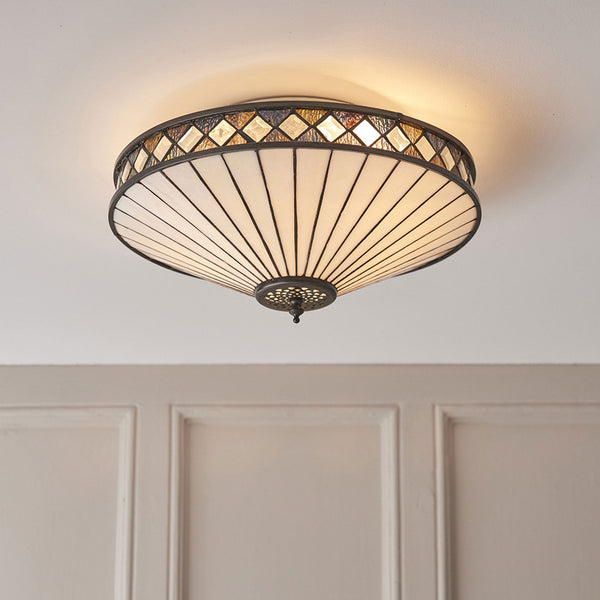 Fargo Medium 2 Light Tiffany Flush Ceiling Light
