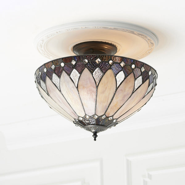 Brooklyn 3 Light Tiffany Semi Flush Ceiling Light