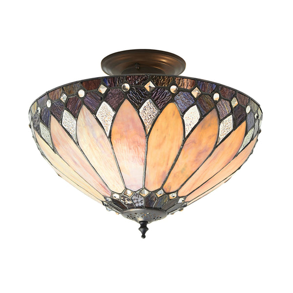 Brooklyn 3 Light Tiffany Semi Flush Ceiling Light