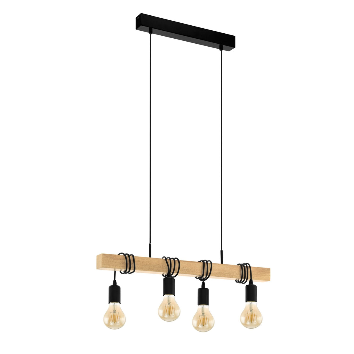 Townshend Four Lamp Wooden Bar Pendant with Black Detailing