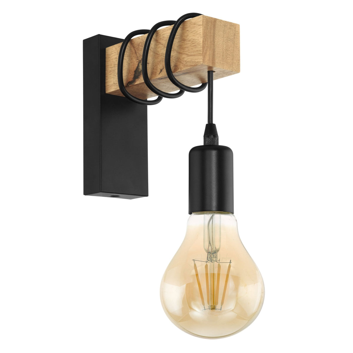 Townshend Single Wall Light in Black and Natural Oak
