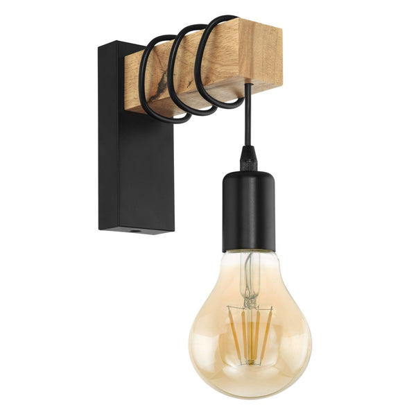 Townshend Single Wall Light in Black and Natural Oak