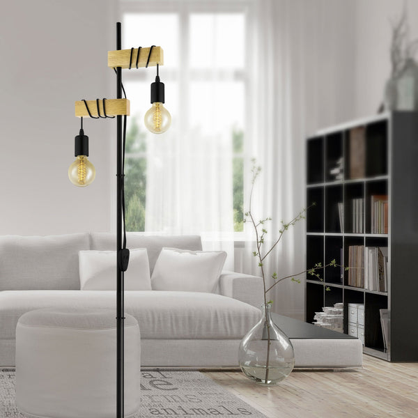 Townshend Floor Lamp in Black and Natural Oak