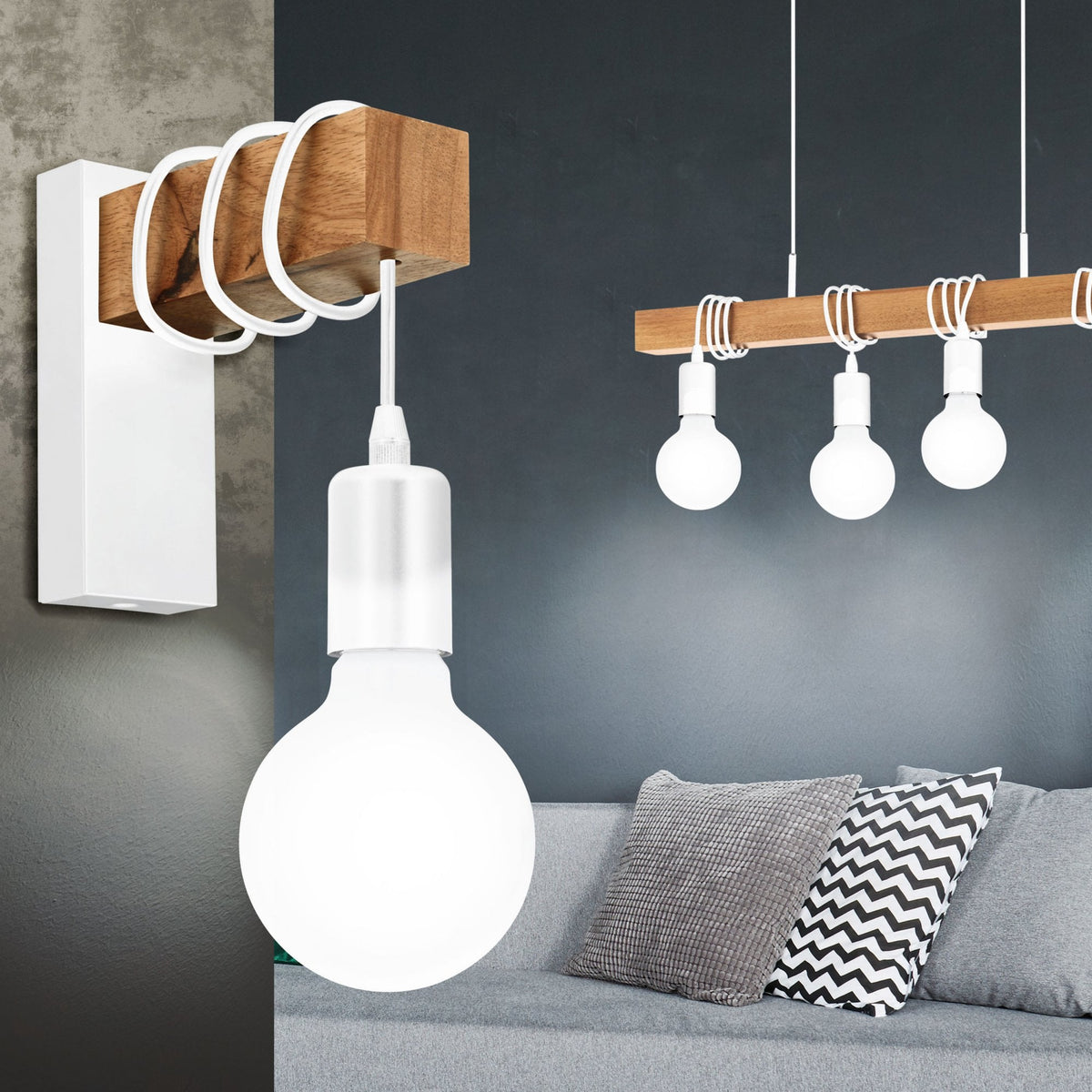 Townshend Single Wall Light in White and Natural Oak