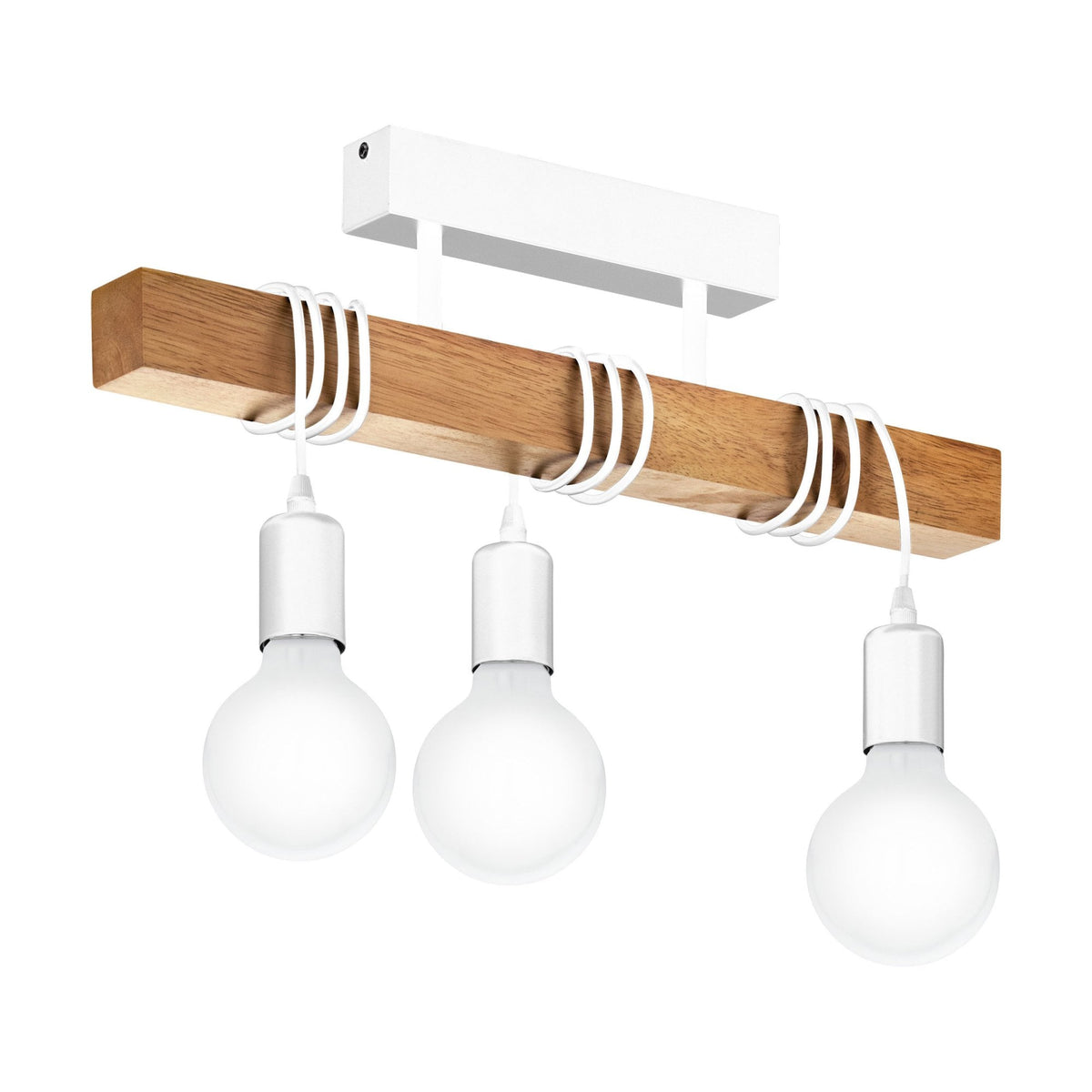 Townshend White Three Lamp Wooden Bar Semi Flush Fitting