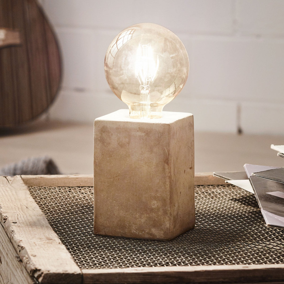 Prestwick Table Lamp in a Grey Concrete-Style Finish