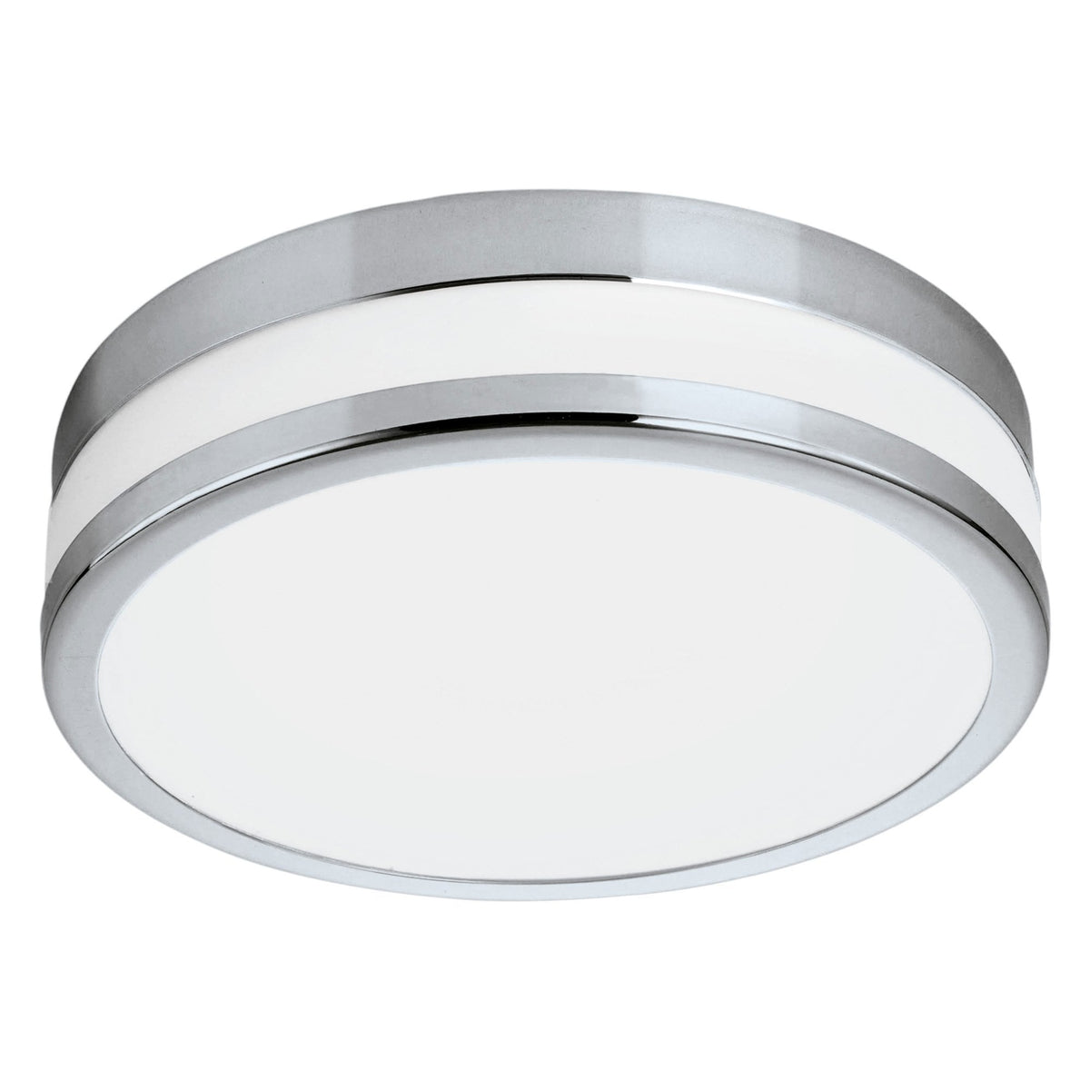 Palermo LED 295mm IP44 Ceiling Light in Chrome & White Satin Glass