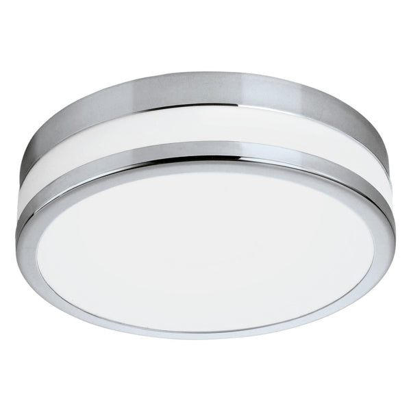 Palermo LED 295mm IP44 Ceiling Light in Chrome & White Satin Glass