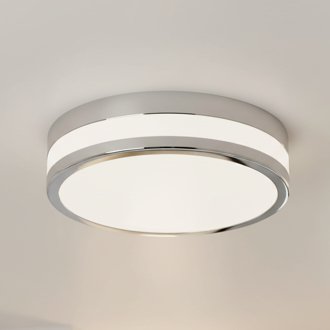 Eglo Palermo LED 295mm IP44 Ceiling Light in Chrome & White Satin Glass