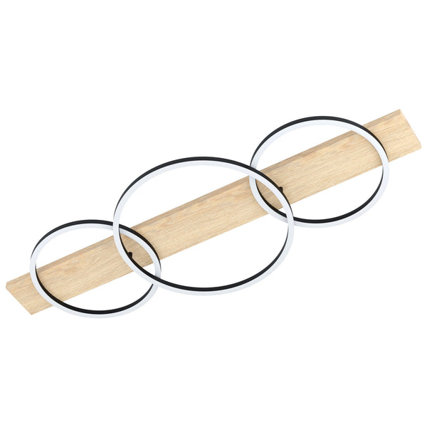 Boyal LED Triple Ring Ceiling Light in Black & Oak Colour