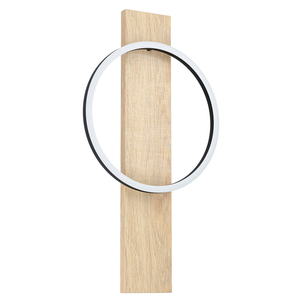 Boyal LED Single Ring Wall Light in Black & Oak Colour