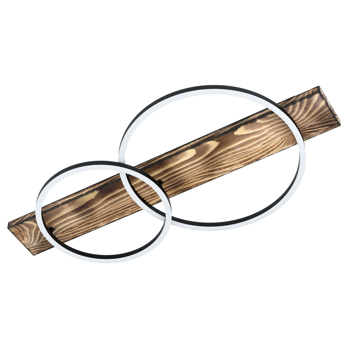 Boyal LED Twin Ring Ceiling Light in Black & Rustic Oak