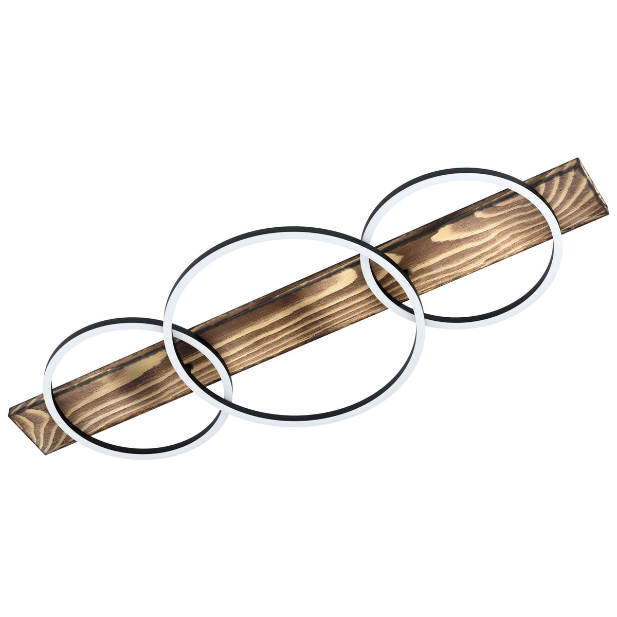 Boyal LED Triple Ring Ceiling Light in Black & Rustic Oak