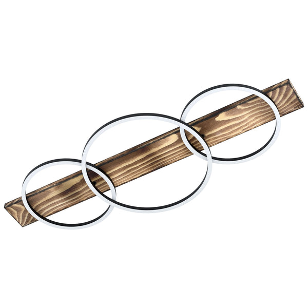 Boyal LED Triple Ring Ceiling Light in Black & Rustic Oak