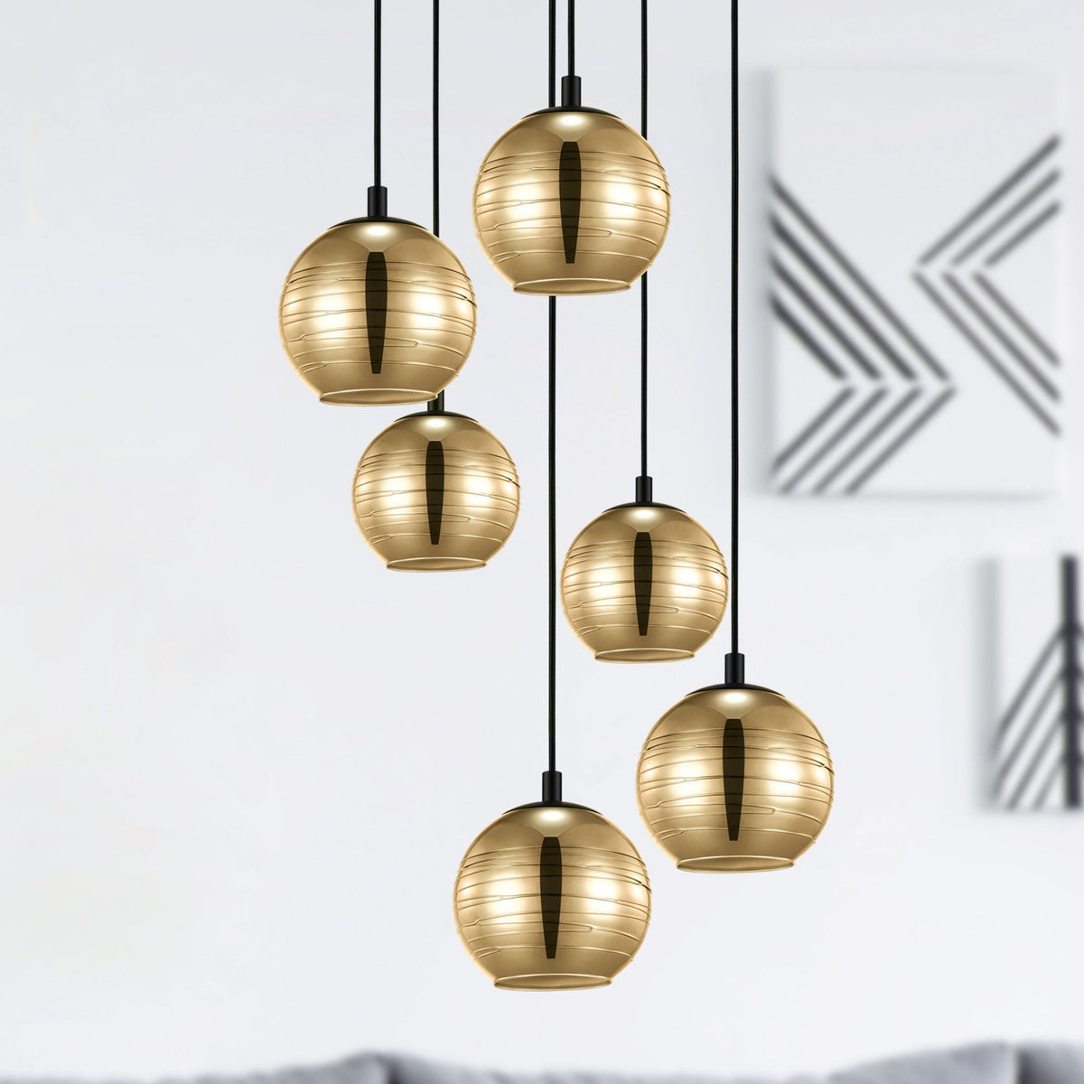 Lemorieta Six Drop Black and Vaporized Gold Glass Pendant