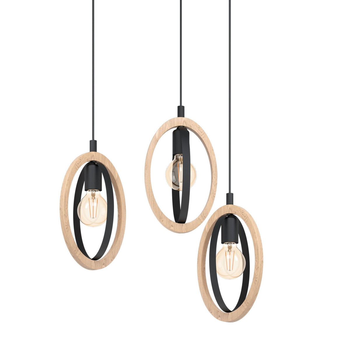 Basildon Triple Drop Pendant in Natural Wood