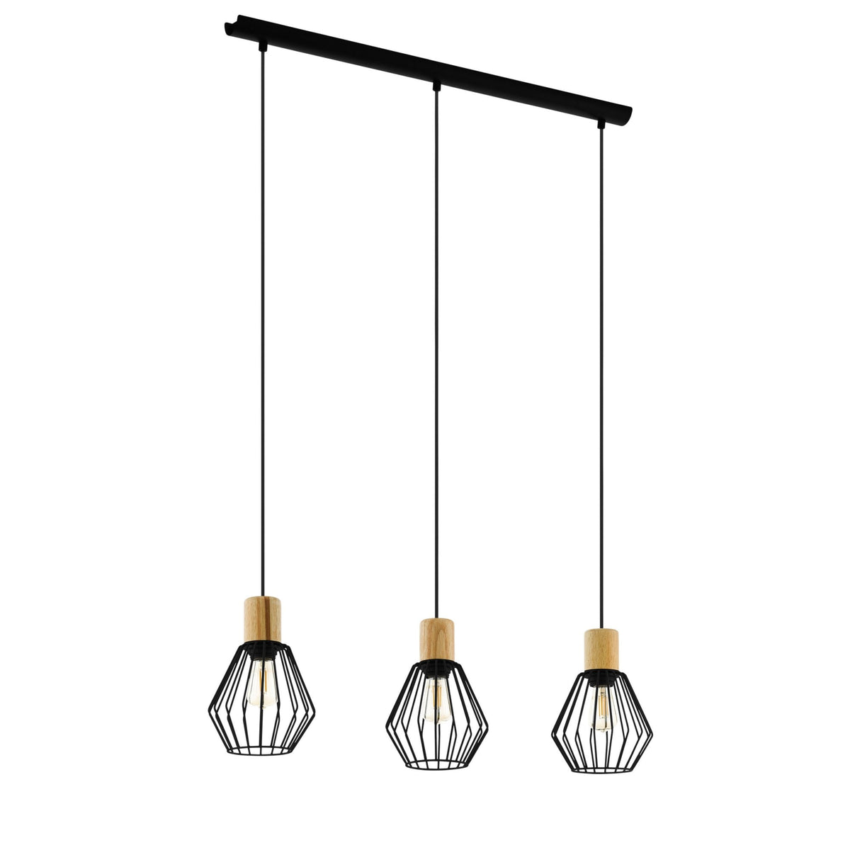 Palmorla Triple Drop Bar Pendant in Wood & Black Cage