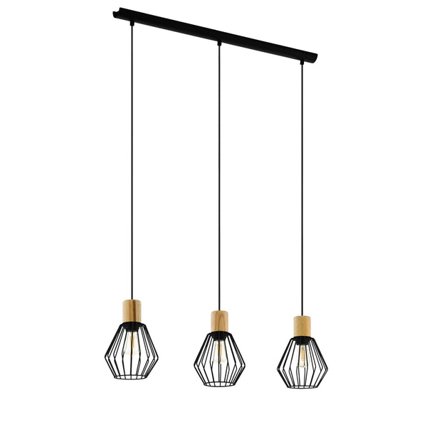 Palmorla Triple Drop Bar Pendant in Wood & Black Cage