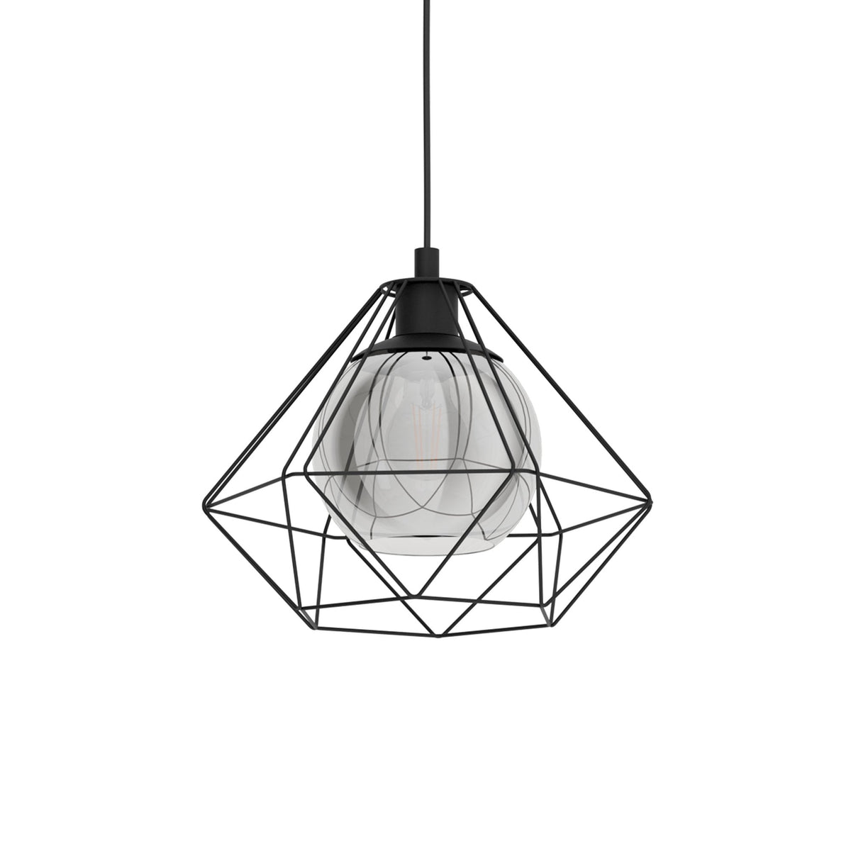 Vernham 325mm Single Pendant with Vaporized Black Transparent Glass