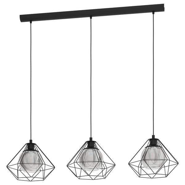 Vernham Triple Drop Pendant with Vaporized Black Transparent Glass