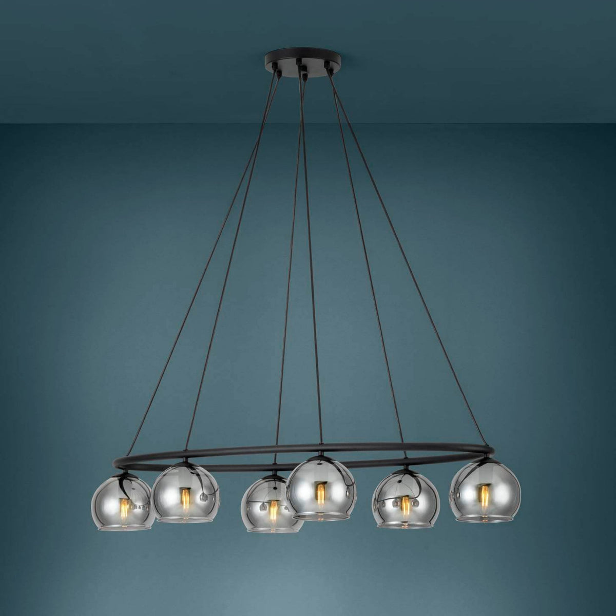 Daguella Oval Six Light Pendant with Black Vaporized Glass