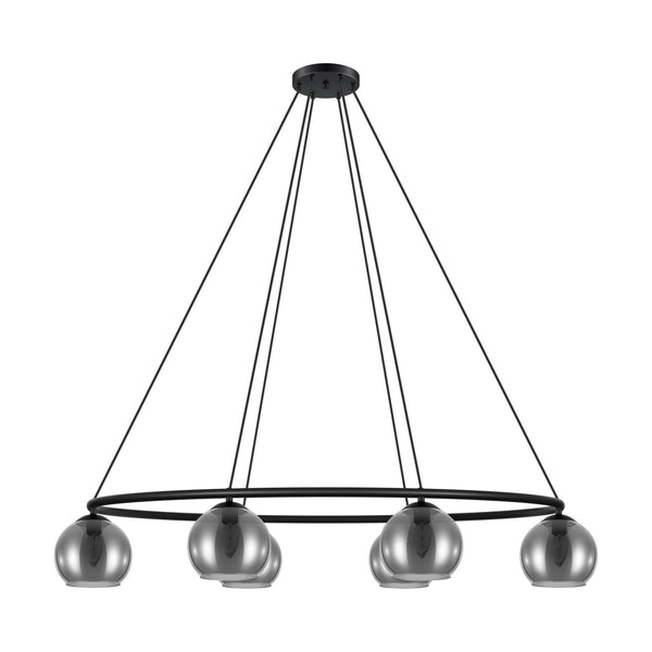 Daguella Oval Six Light Pendant with Black Vaporized Glass