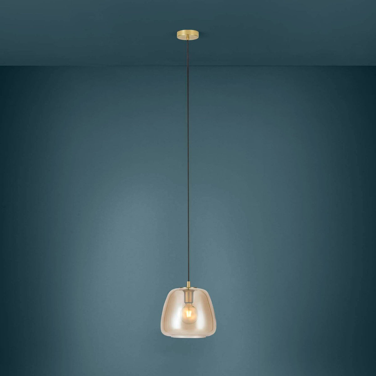 Albarino 260mm Brushed Brass Pendant with Amber Vaporized Glass