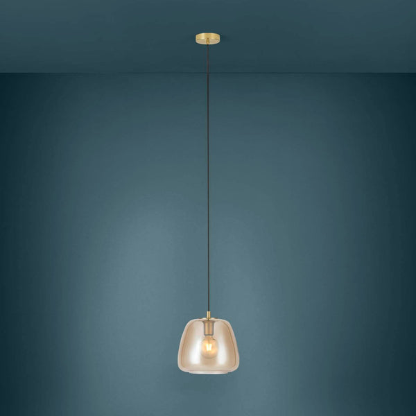Albarino 260mm Brushed Brass Pendant with Amber Vaporized Glass