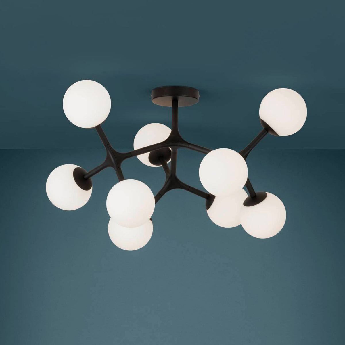 Maragall Nine Lamp Ceiling Light in Black with White Shades