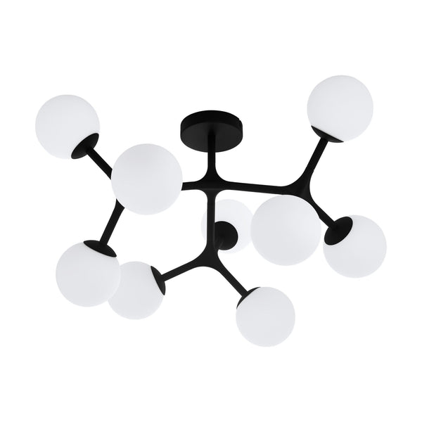 Maragall Nine Lamp Ceiling Light in Black with White Shades