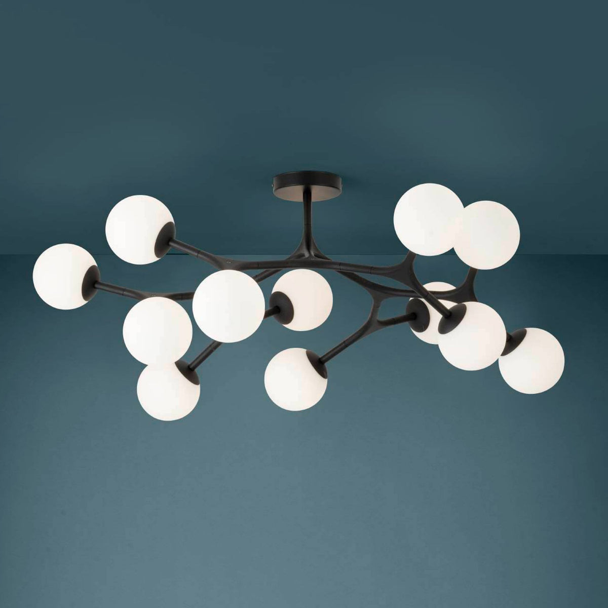 Maragall Twelve Lamp Ceiling Light in Black with White Shades