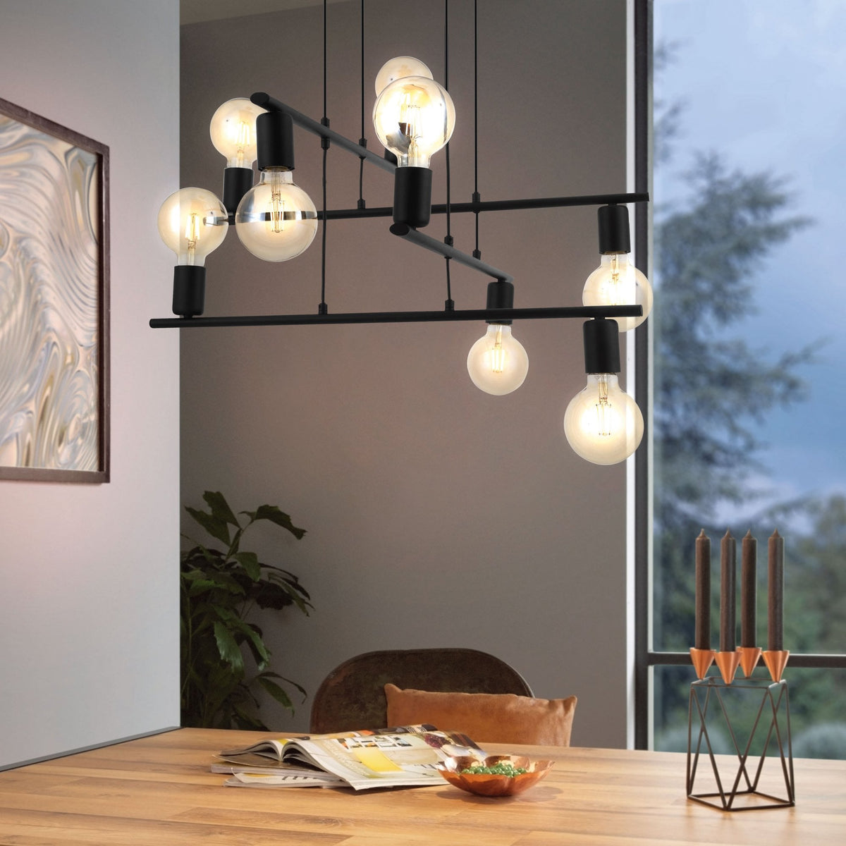 Mezzana Eight Lamp Pendant in Black