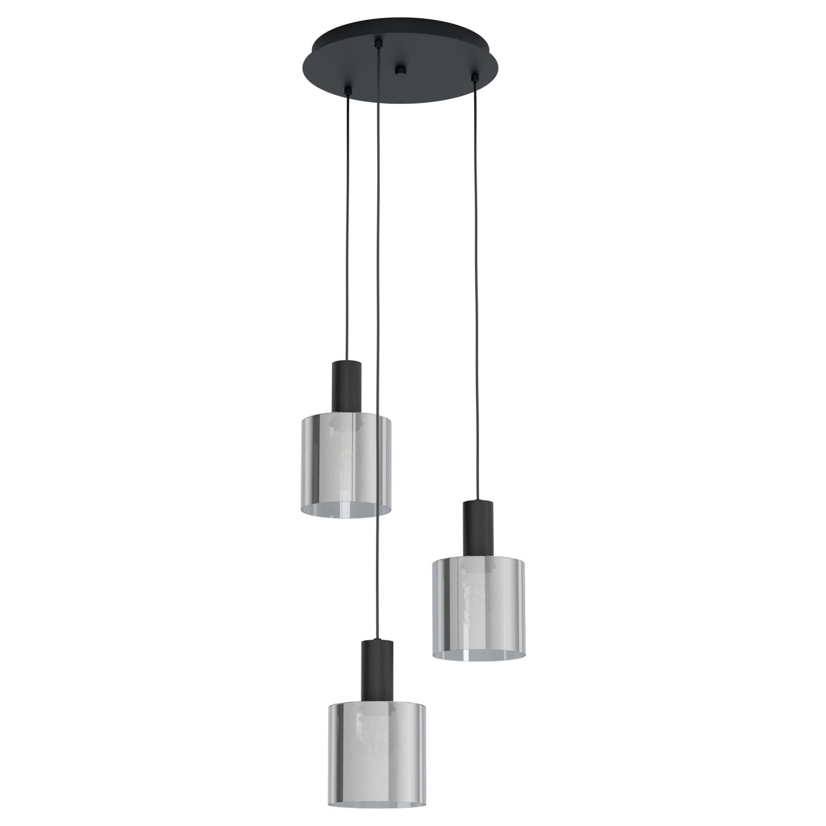 Gorosiba Triple Round Pendant with Transparent Black Vaporized Glass