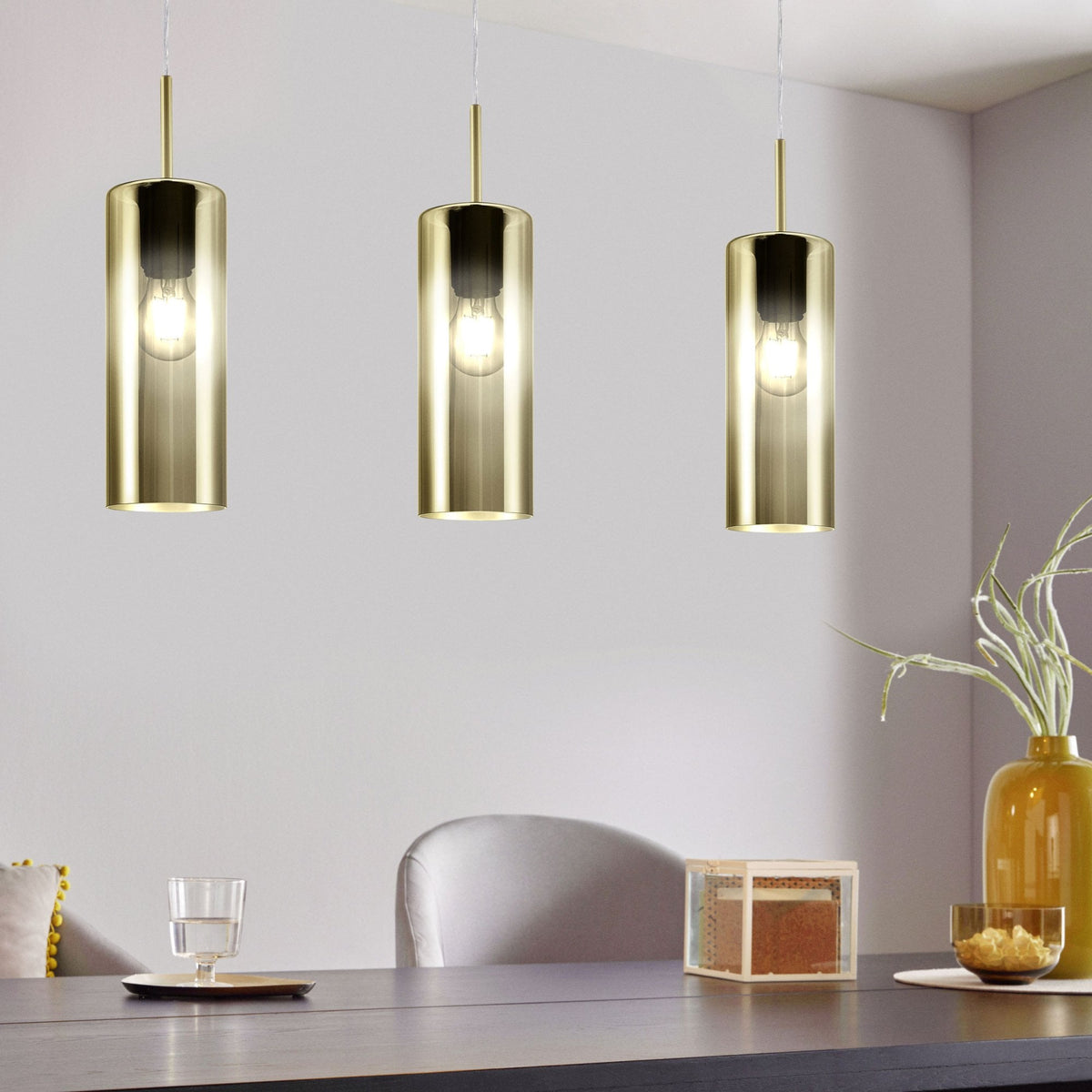 Selvino Triple Pendant with Transparent Gold Vaporized Glass