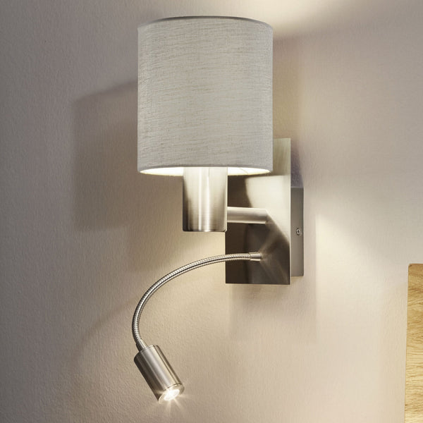 Pasteri Wall Light with Taupe Shade and LED Reader
