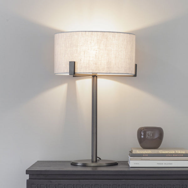 Hayfield Table Lamp in Brushed Bronze with Neutral Linen Shade